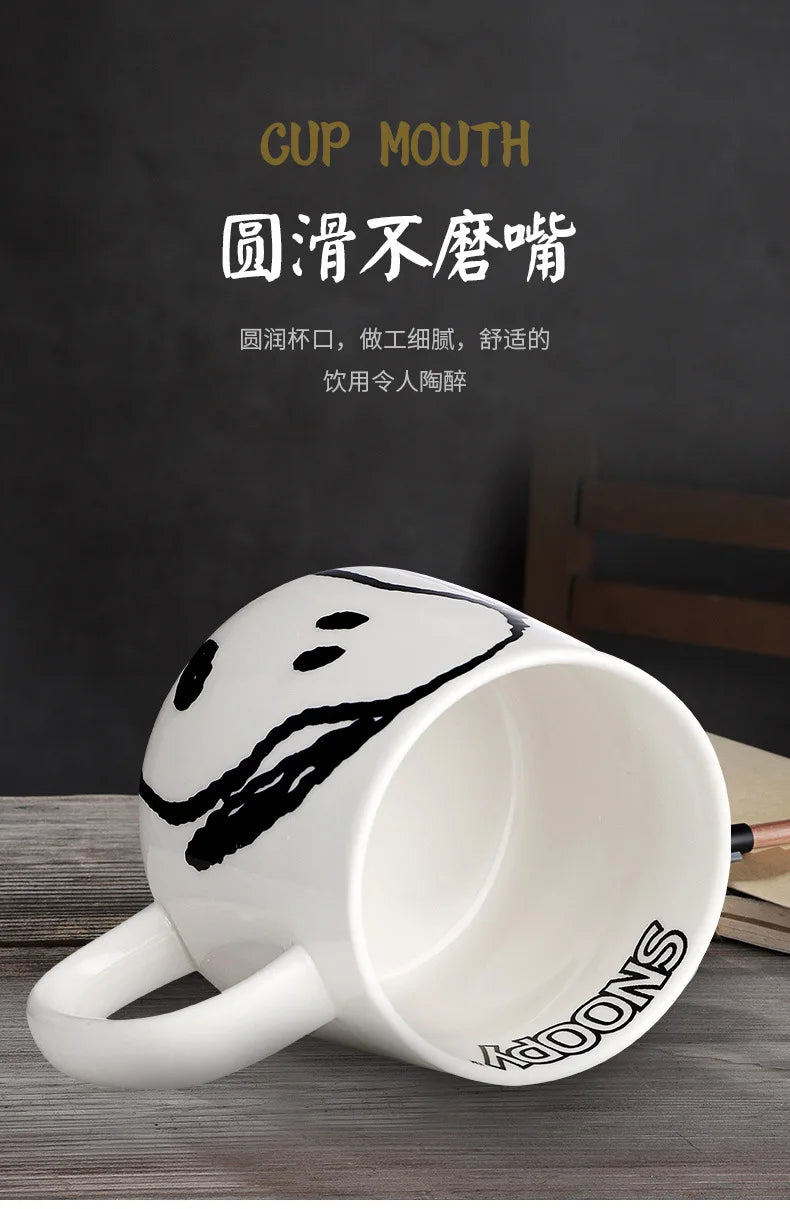 Black and White Snoopy Ceramic Mug With Cover Spoon