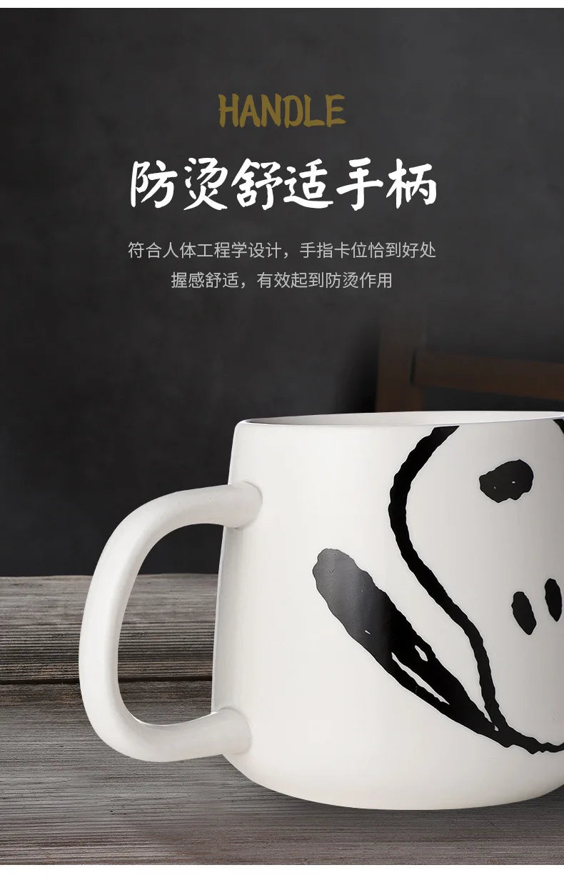 Black and White Snoopy Ceramic Mug With Cover Spoon