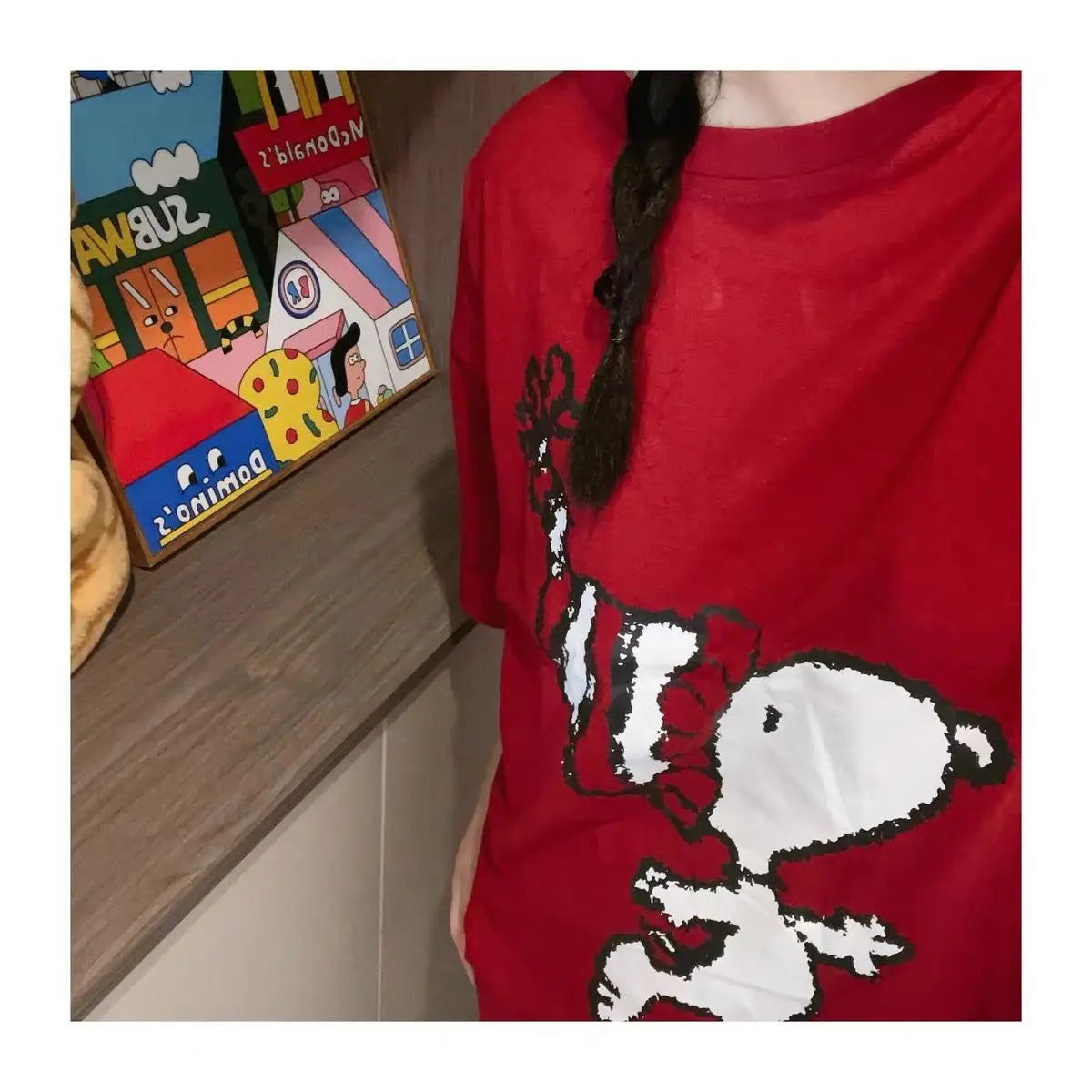 Red Cotton Pajamas For Women Short Sleeve Snoopy Pyjama
