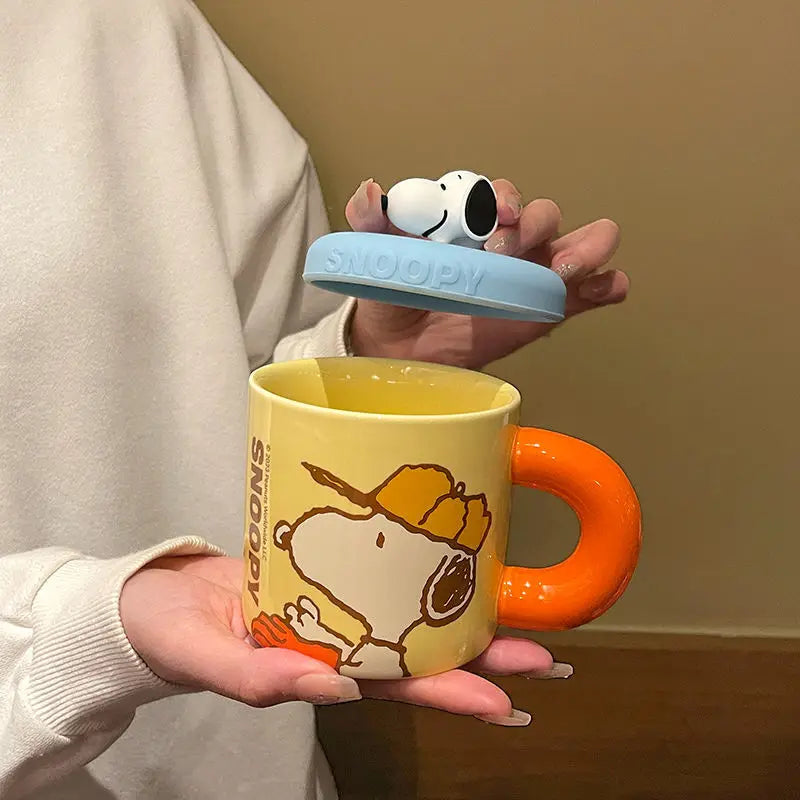 Cartoon Ceramic Coffee Mug With Lid Snoopy Cup