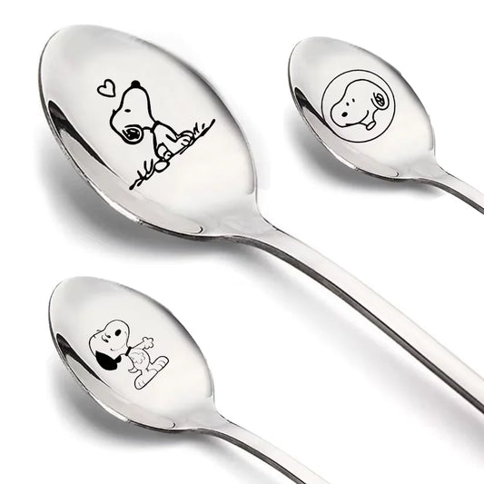 Snoopy Spoon Stainless Steel Baby Cutlery Dessert Cake Ice Cream Cute Cartoon Anime Creative Spoons Kids Birthday party Gift