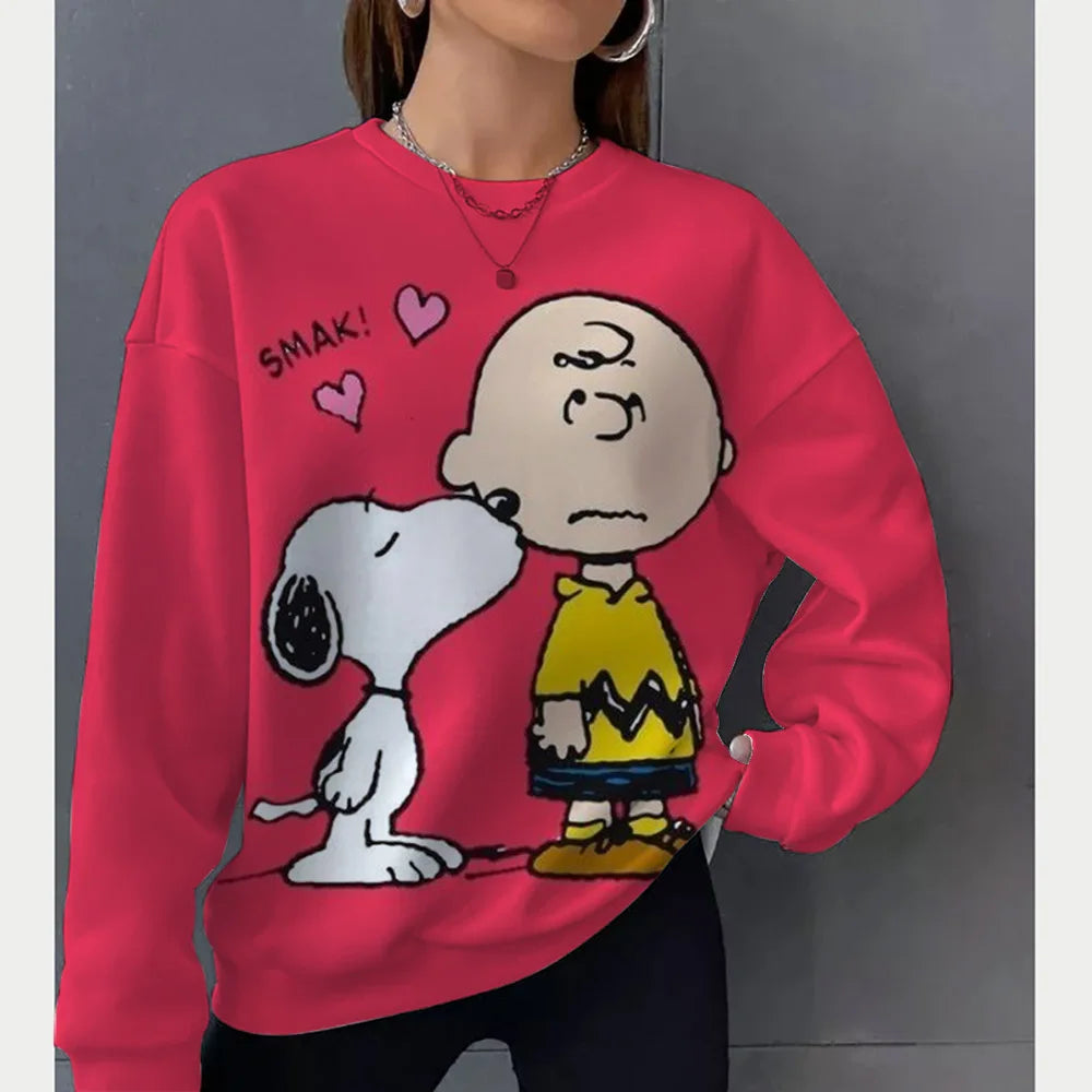 2026 autumn and winter new Snoopy round neck loose sportswear women's casual long sleeved pullover hooded top