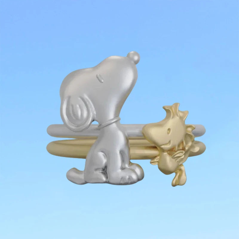 2 Pcs Snoopy Rings Alloy Adjustable Jewelry Snoopy Ring