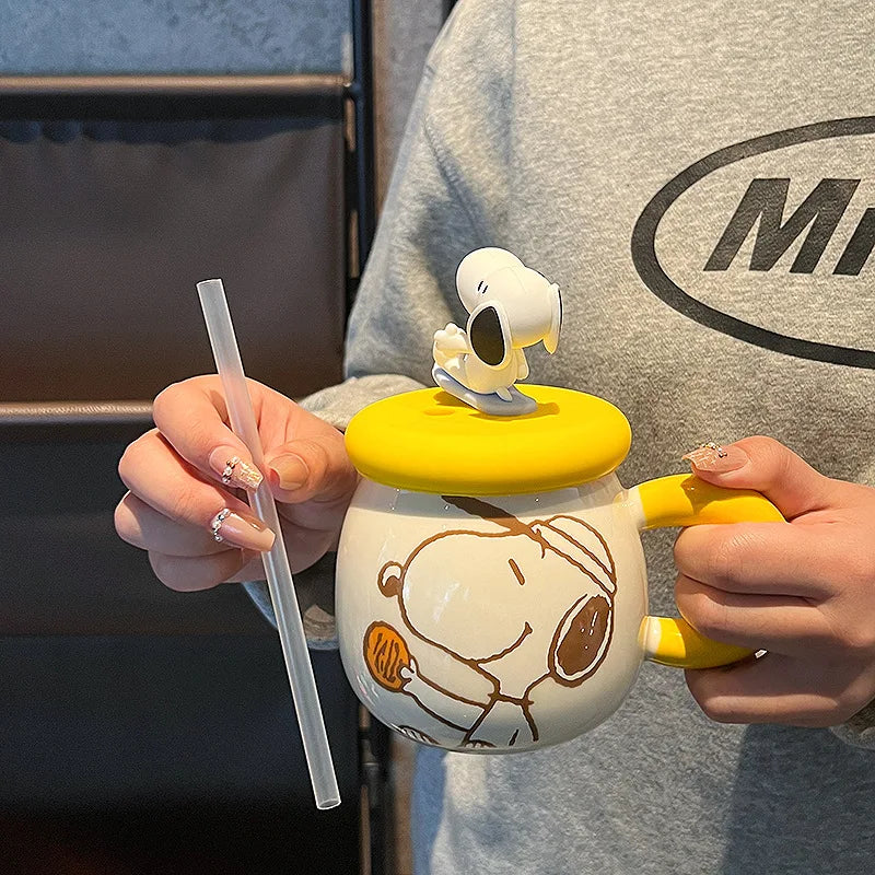 2025 New Ceramic Mug With Straw Snoopy Cup