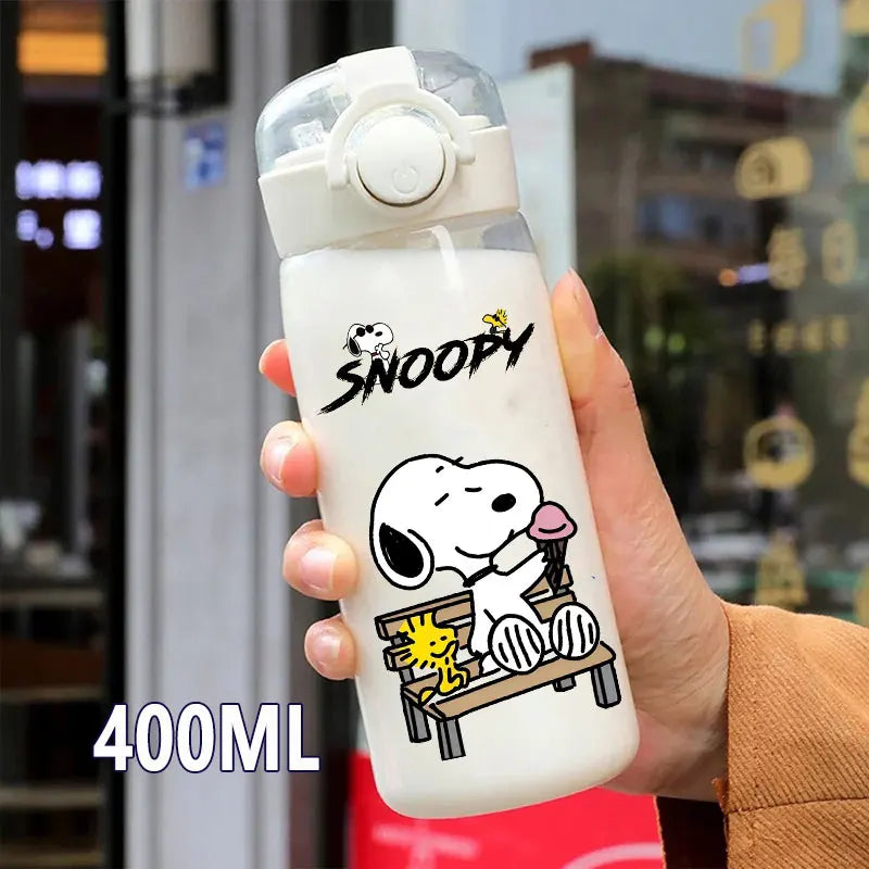 Snoopy Straw Bottles 600ml/400ML Transparent Plastic Anti Drop Water Bottle Children Students Charlie Browns Outdoor Capacity