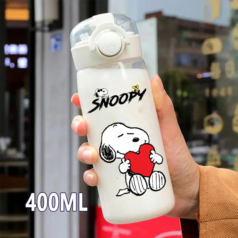 Snoopy Straw Bottles 600ml/400ML Transparent Plastic Anti Drop Water Bottle Children Students Charlie Browns Outdoor Capacity