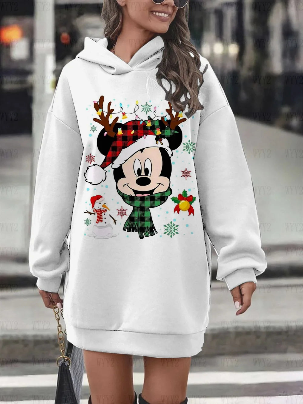 Christmas Print Hooded Black Sweatshirt Snoopy Hoodie