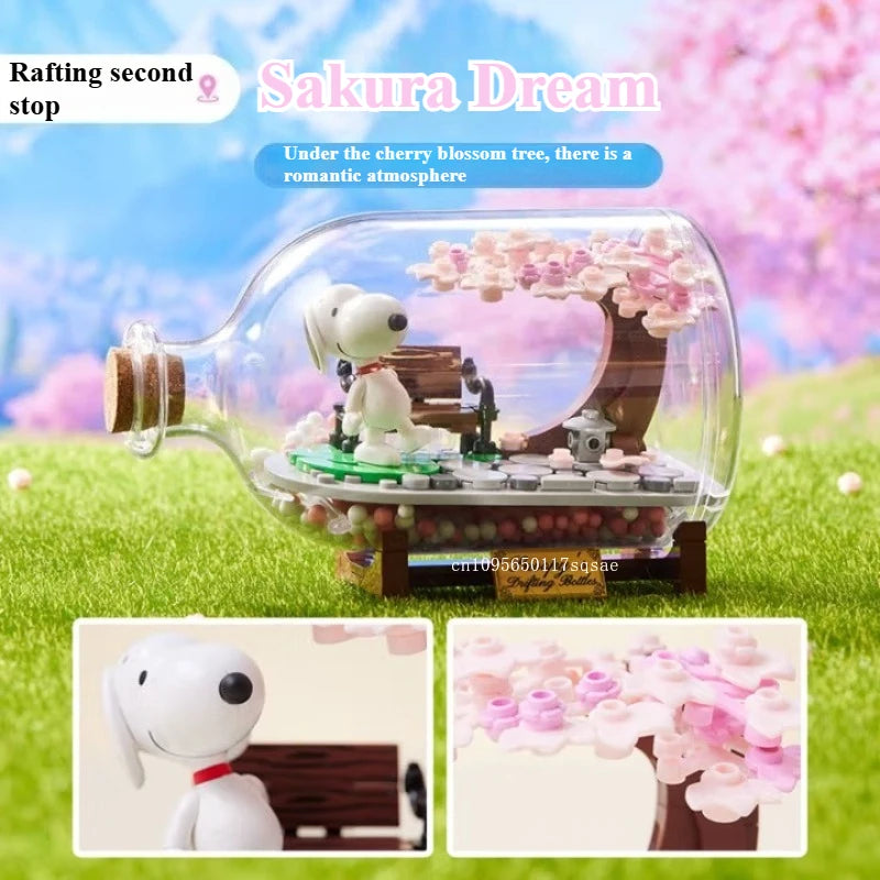 Miniso Snoopy Building Blocks Drifting Bottle Series Desktop Ornaments Collection Model Splicing Children's Toys Birthday Gifts
