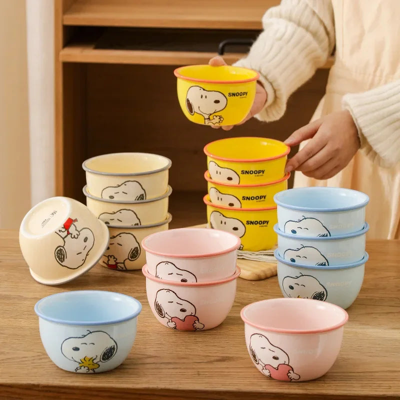 Miniso Kawaii Snoopy Authentic Ceramic 4.5-inch Tableware Bowls 4 Cartoon Large-capacity 400ml Soup Rice Bowl Gift Box