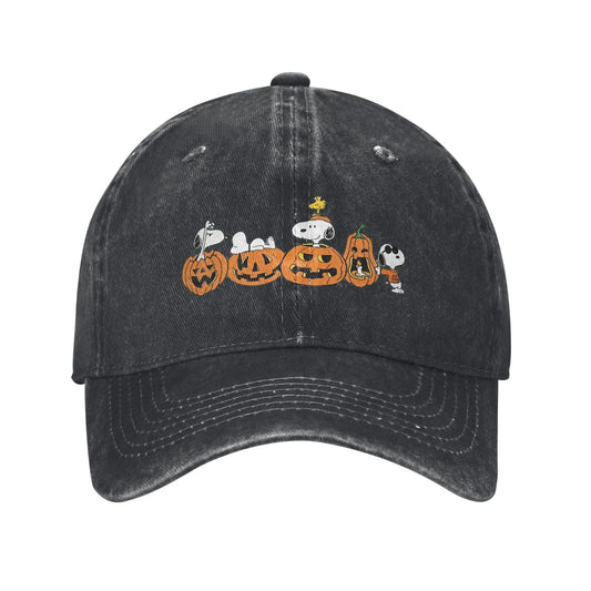 Black Halloween Pumpkin Washed Snoopy Hat
