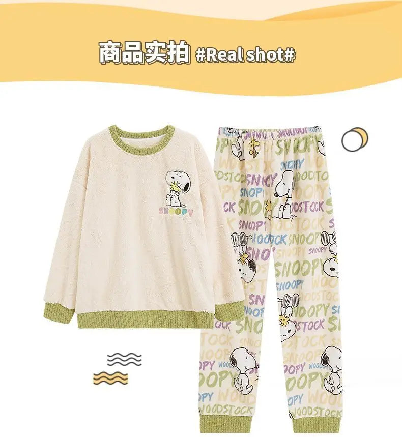 Flannel Pajama Set Kawaii Snoopy Pyjama