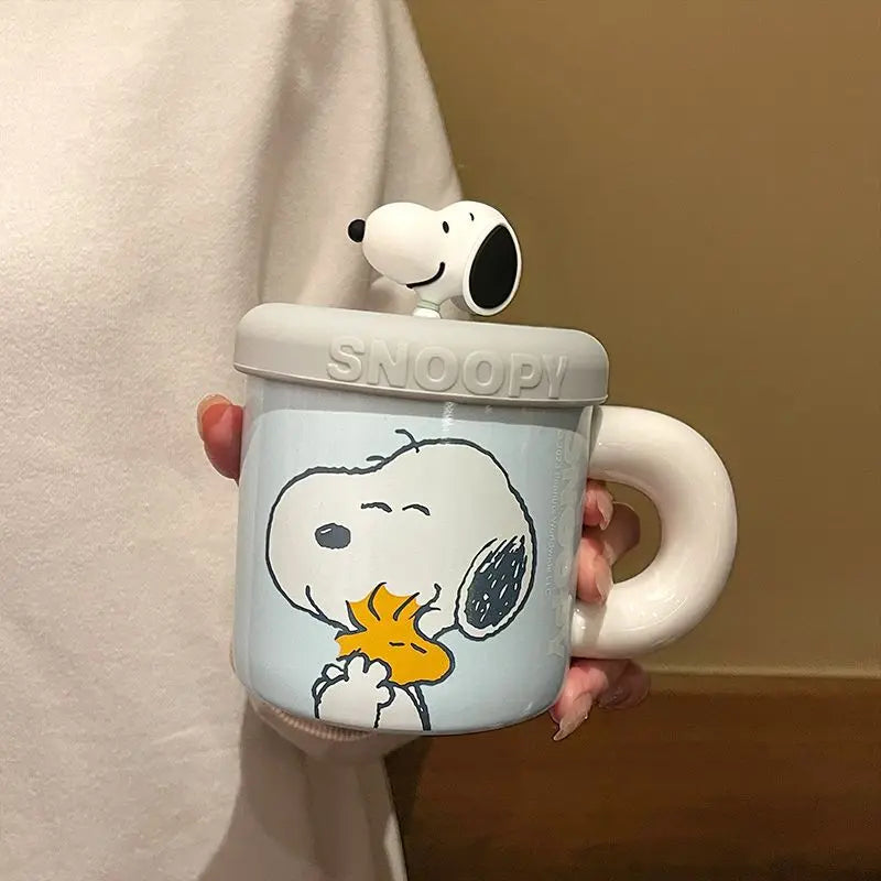 Cartoon Ceramic Coffee Mug With Lid Snoopy Cup