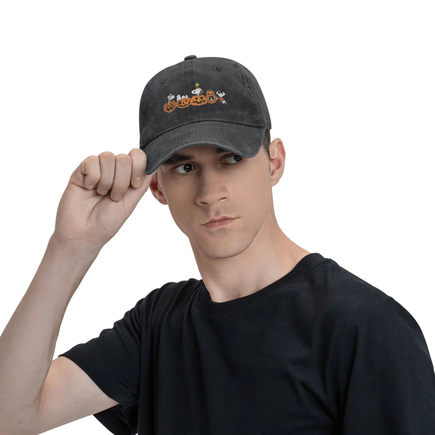 Black Halloween Pumpkin Washed Snoopy Hat