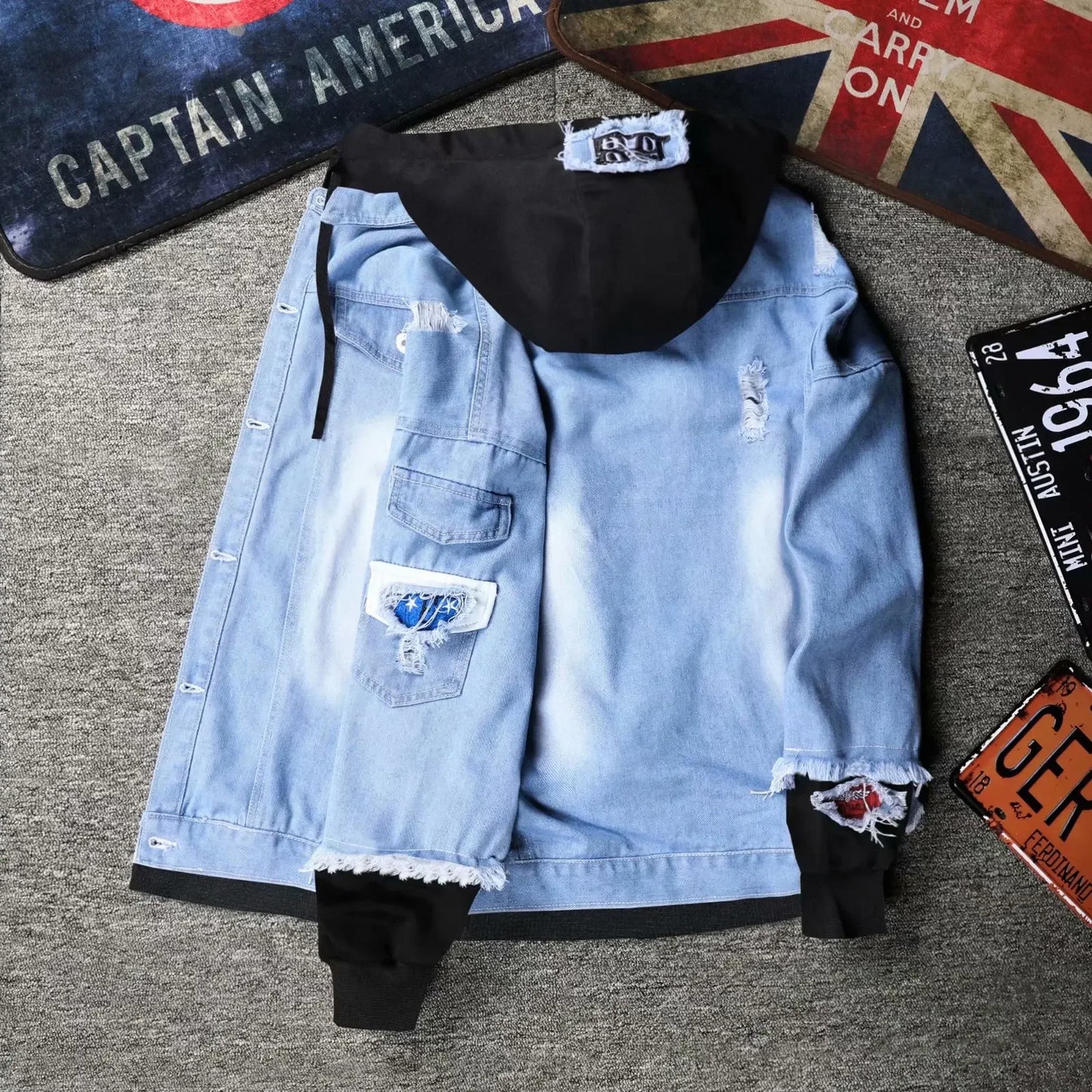 Denim Hooded Jacket Drawstring Retro Jean Snoopy Hoodie
