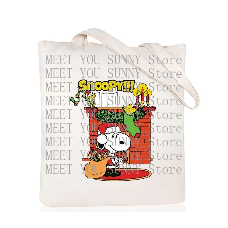 Snoopy Backpack Cartoon Christmas Canvas Tote Large