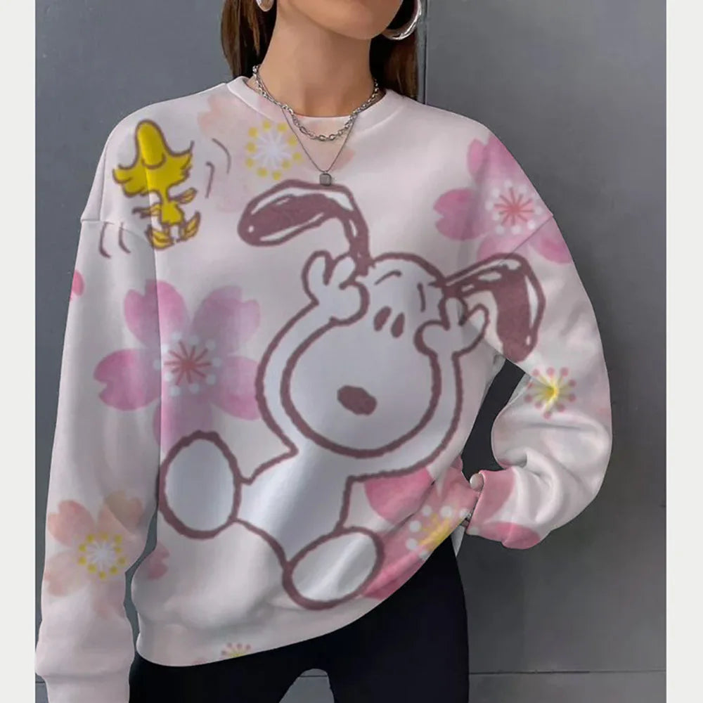 2026 autumn and winter new Snoopy round neck loose sportswear women's casual long sleeved pullover hooded top