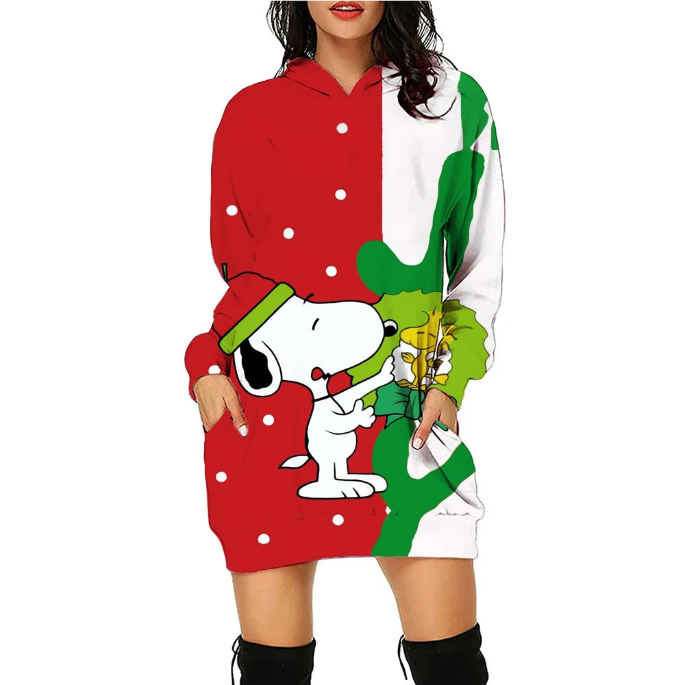 Xmas Casual Long Sleeve Hooded Snoopy Print Snoopy Shirt