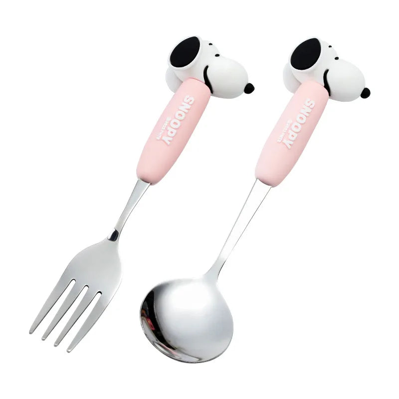 Anime Snoopy Spoon Fork Child Cartoon Snoopy Doll Fruit Fork Spoon Suit Girl Tableware Stainless Steel Student Spoon Fork