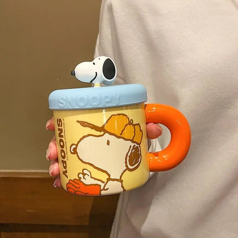 Cartoon Ceramic Coffee Mug With Lid Snoopy Cup