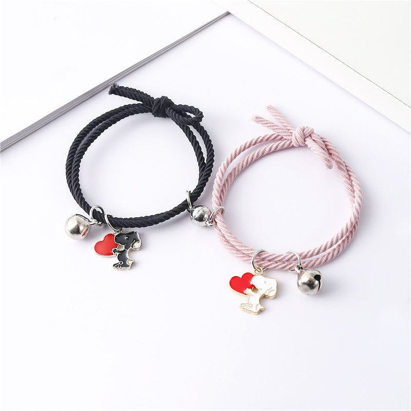 1Pair Snoopy Bracelet Couple Charm Adjustable Braided Magnetic Attraction Bracelet Cute Cartoon Friend Braid Rope Jewelry Gifts