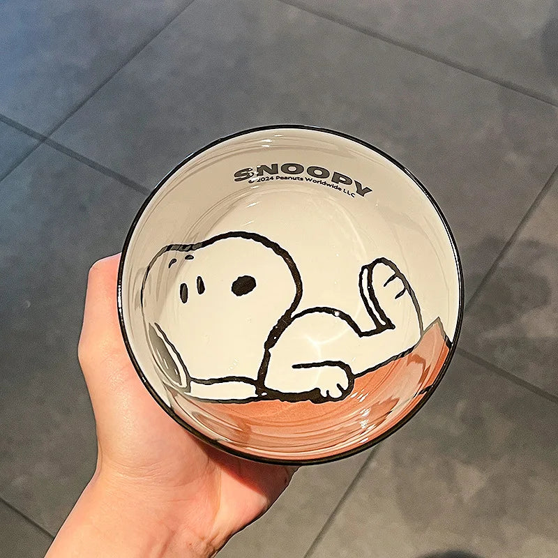 Snoopy New Cute Tableware Ceramic Bowl Particularly Beautiful And High-Value Kawaii Set Bowl Anime Cartoon Household Tableware