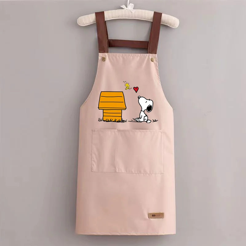 Snoopys Kitchen Apron Waterproof Ladies Men Home Apron Wipeable Oil Resistant Baking Barbecue Restaurant Cafe Aprons Kawaii Gift