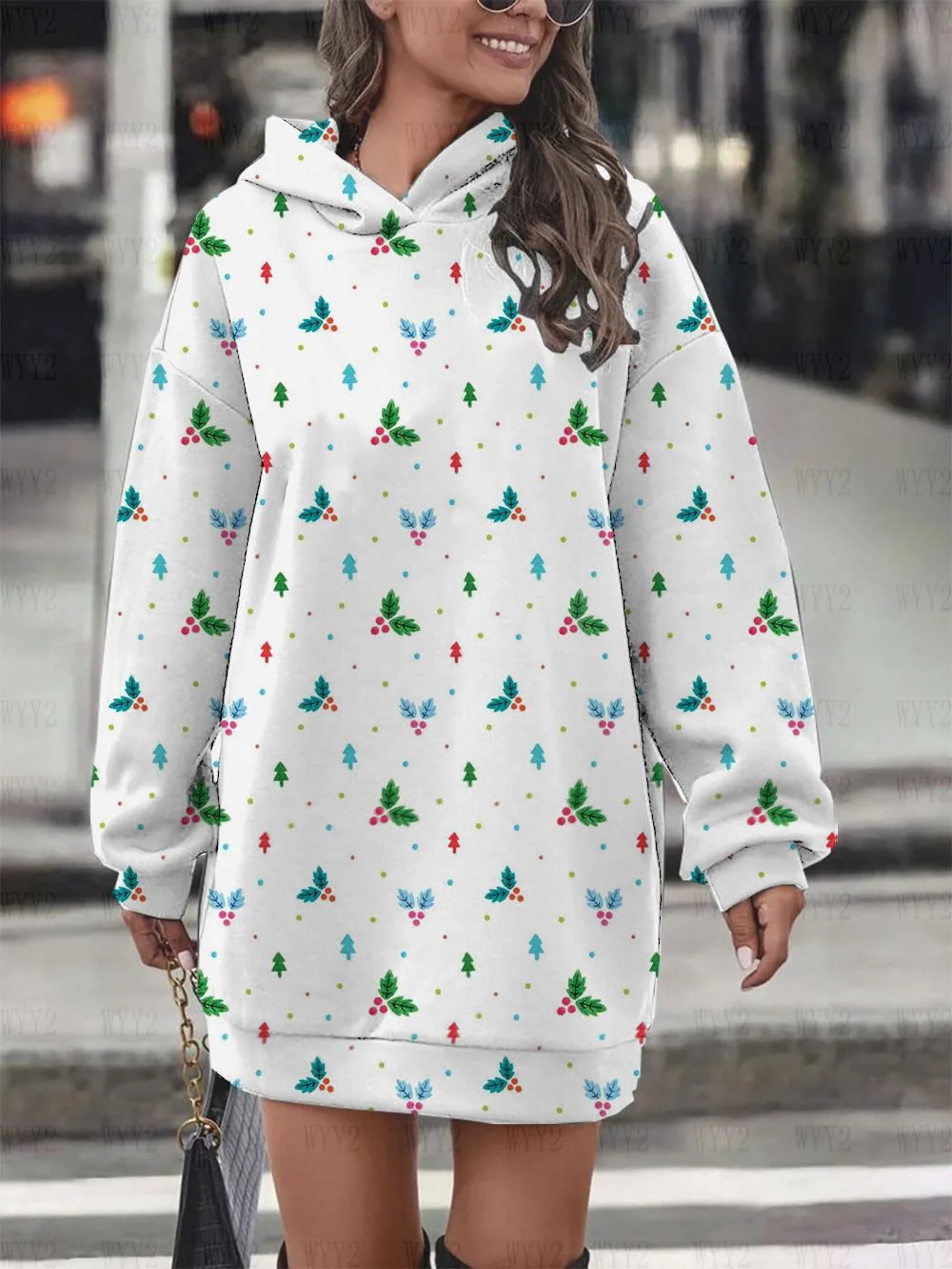 Christmas Print Hooded Black Sweatshirt Snoopy Hoodie