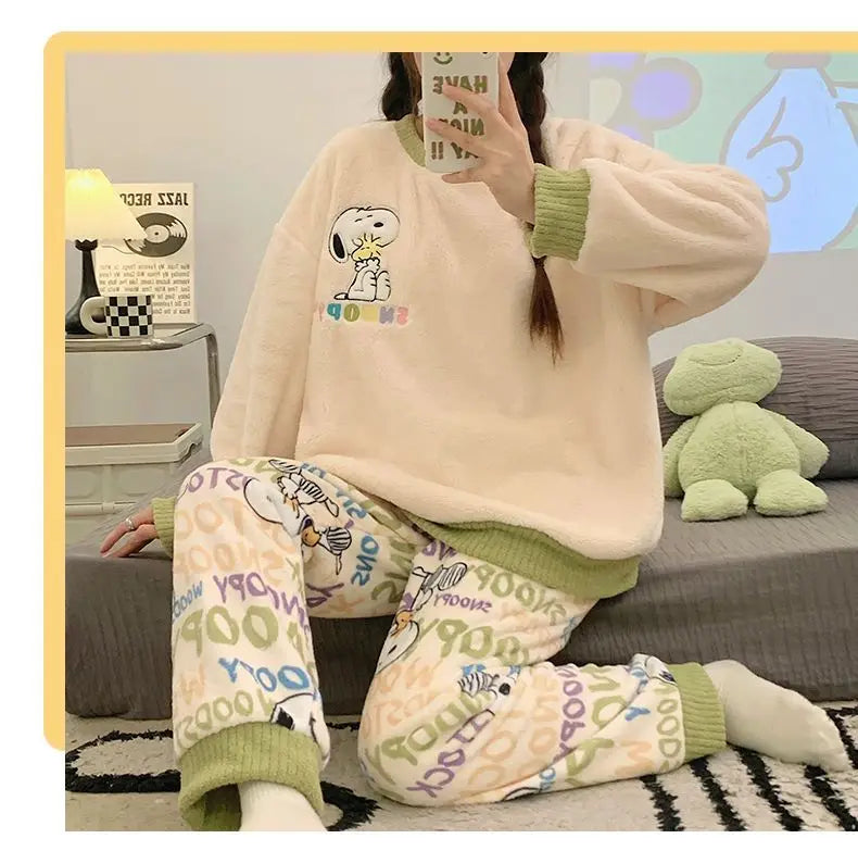 Flannel Pajama Set Kawaii Snoopy Pyjama