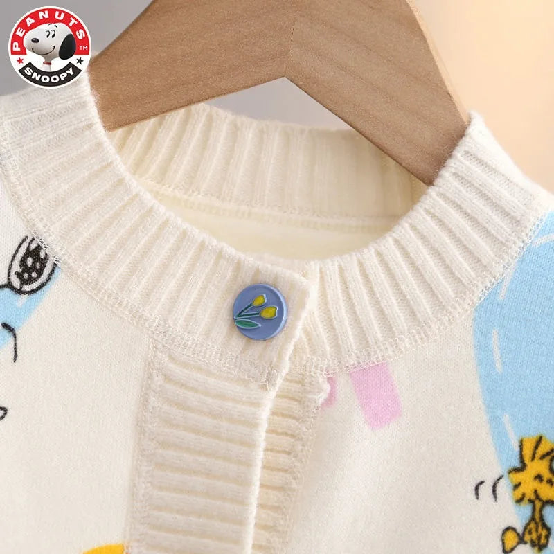 Peanuts Snoopy spring and autumn long-sleeved cartoon love printed thickened knitted cardigan children's casual all-match top