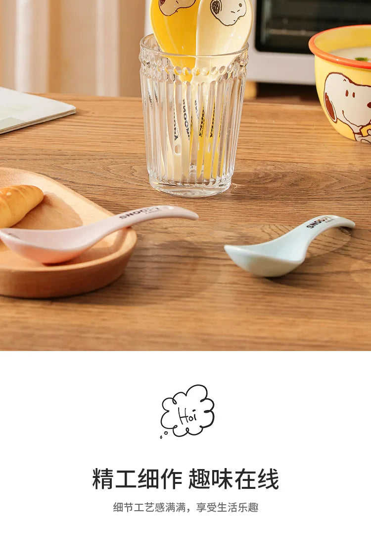 Snoopy Spoon Cartoon Ceramics Spoon Cute Child Snoopy Tableware Spoon Gift Girl Drink Porridge Spoon Hanging Hole Wholesale