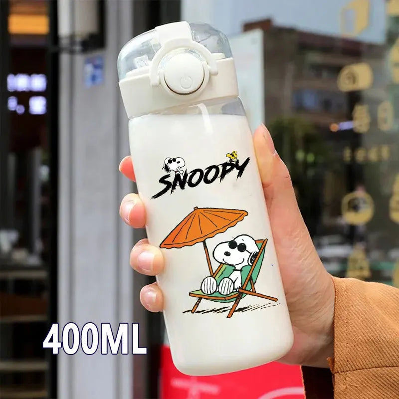 Snoopy Straw Bottles 600ml/400ML Transparent Plastic Anti Drop Water Bottle Children Students Charlie Browns Outdoor Capacity