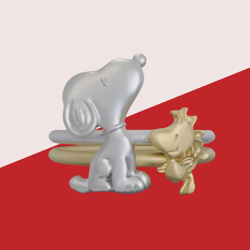 2 Pcs Snoopy Rings Alloy Adjustable Jewelry Snoopy Ring