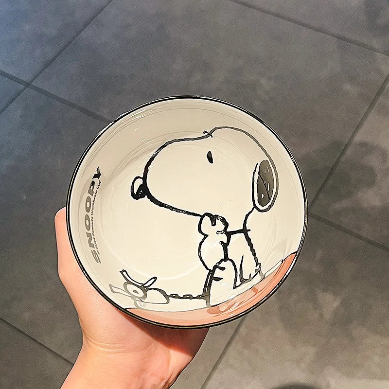 Snoopy New Cute Tableware Ceramic Bowl Particularly Beautiful And High-Value Kawaii Set Bowl Anime Cartoon Household Tableware