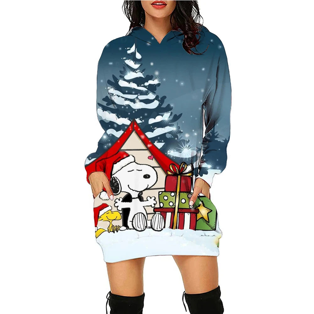 Xmas Casual Long Sleeve Hooded Snoopy Print Snoopy Shirt