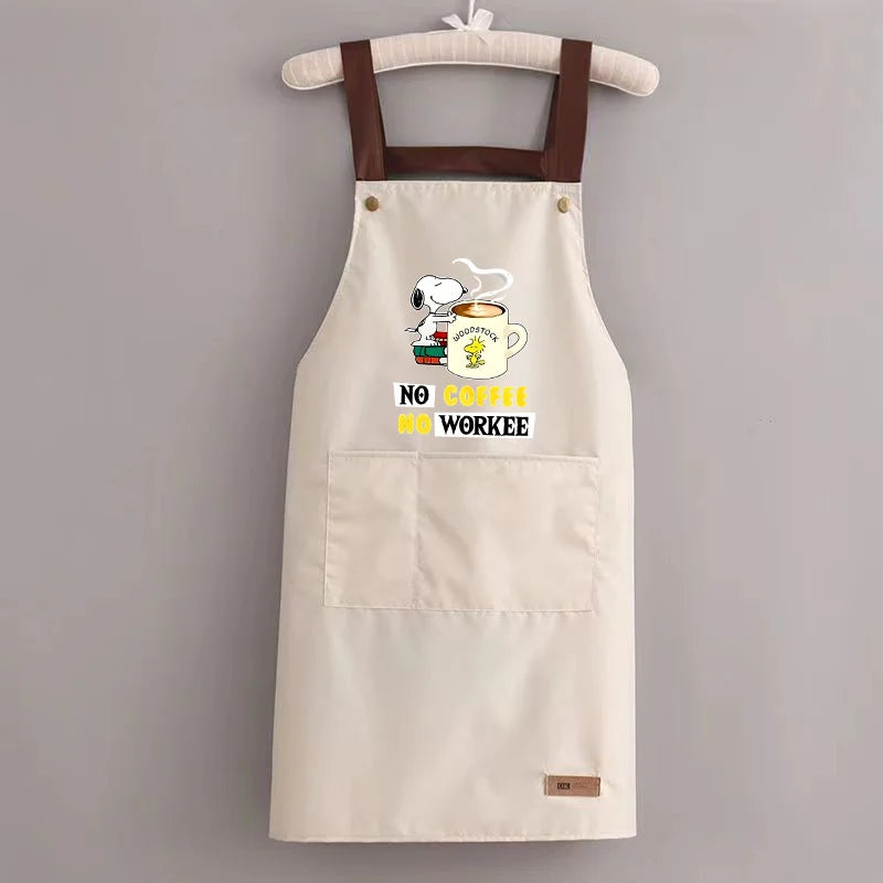 Snoopys Kitchen Apron Waterproof Ladies Men Home Apron Wipeable Oil Resistant Baking Barbecue Restaurant Cafe Aprons Kawaii Gift