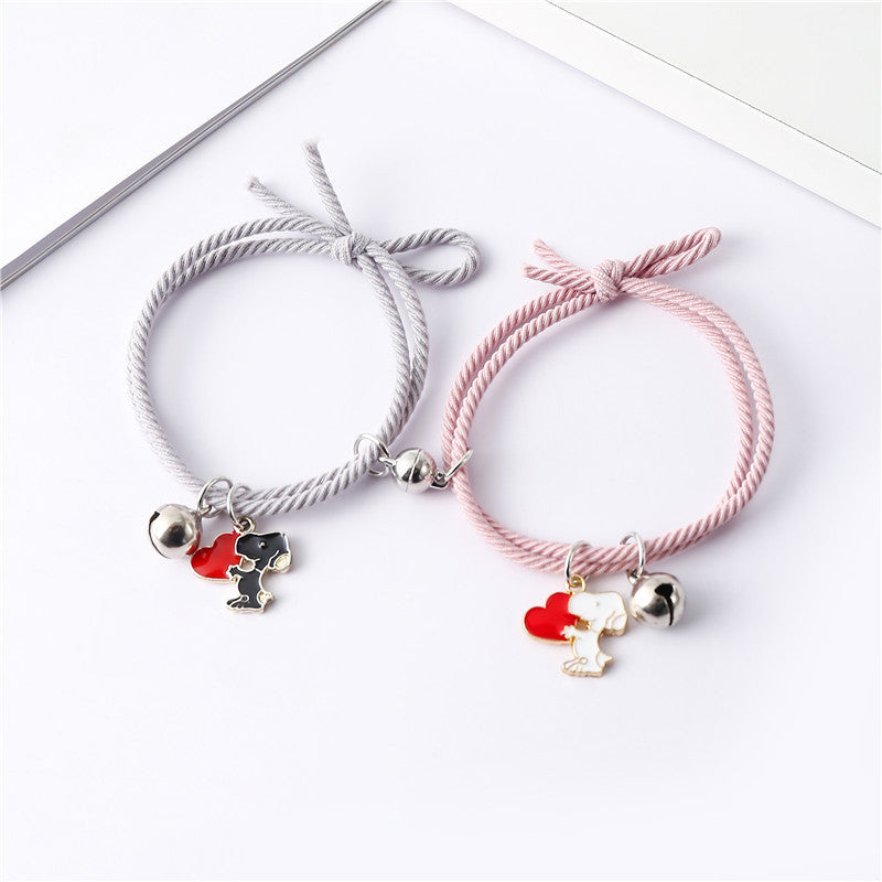 1Pair Snoopy Bracelet Couple Charm Adjustable Braided Magnetic Attraction Bracelet Cute Cartoon Friend Braid Rope Jewelry Gifts