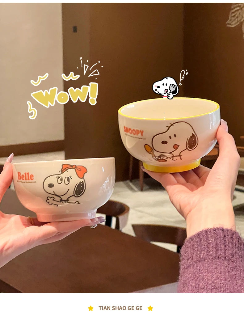 4Pcs Kawaii Snoopy Co-branded Cartoon Home Rice Bowl High Temperature Resistance Ceramic Tableware Set Gift Box Birthday Gift