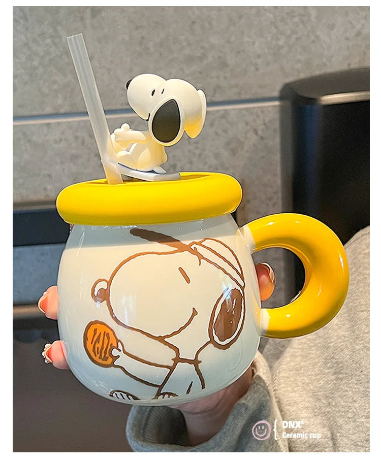2025 New Ceramic Mug With Straw Snoopy Cup