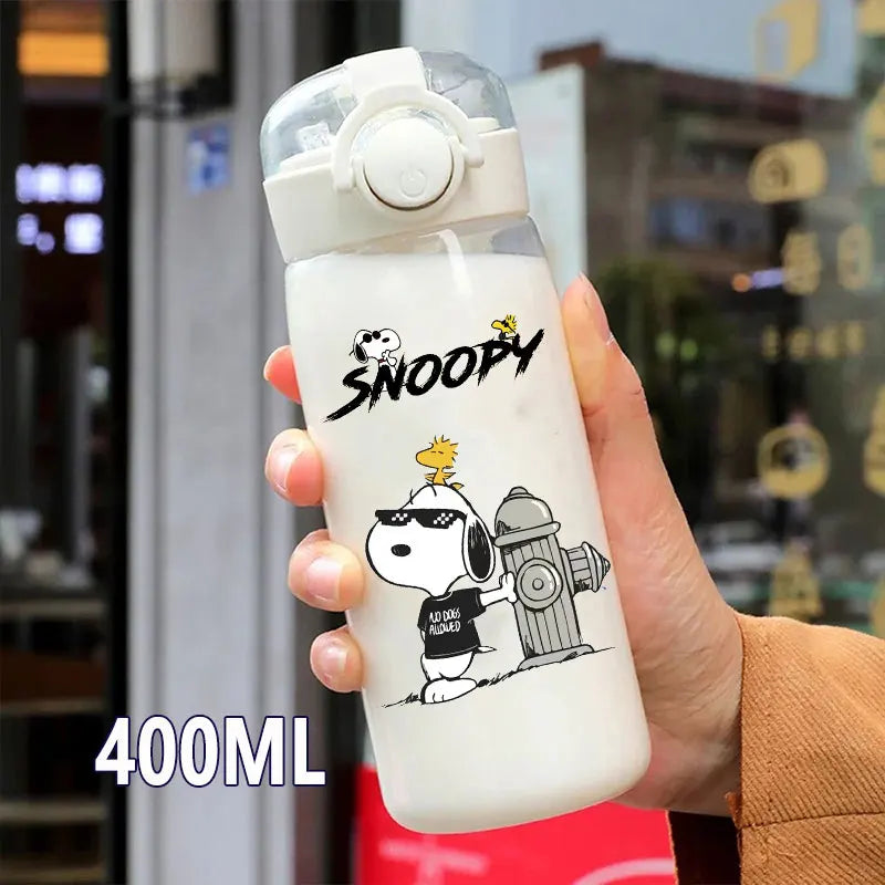 Snoopy Straw Bottles 600ml/400ML Transparent Plastic Anti Drop Water Bottle Children Students Charlie Browns Outdoor Capacity