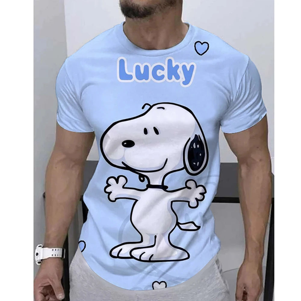 Mens Summer Printed Casual Tee Round Neck Snoopy Shirt