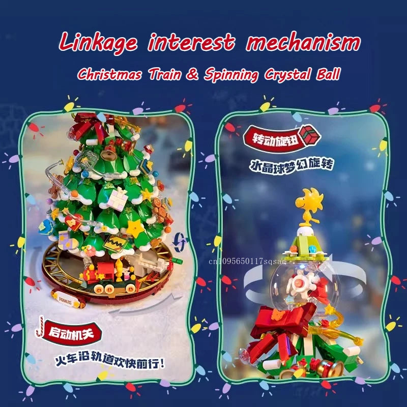 Snoopy Christmas Tree Building Blocks Anime Cartoon Model Desktop Ornament Educational Toy Children's Surprise Holiday Gift