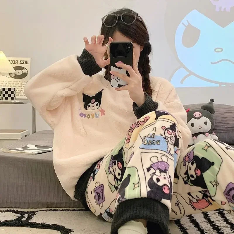Flannel Pajama Set Kawaii Snoopy Pyjama