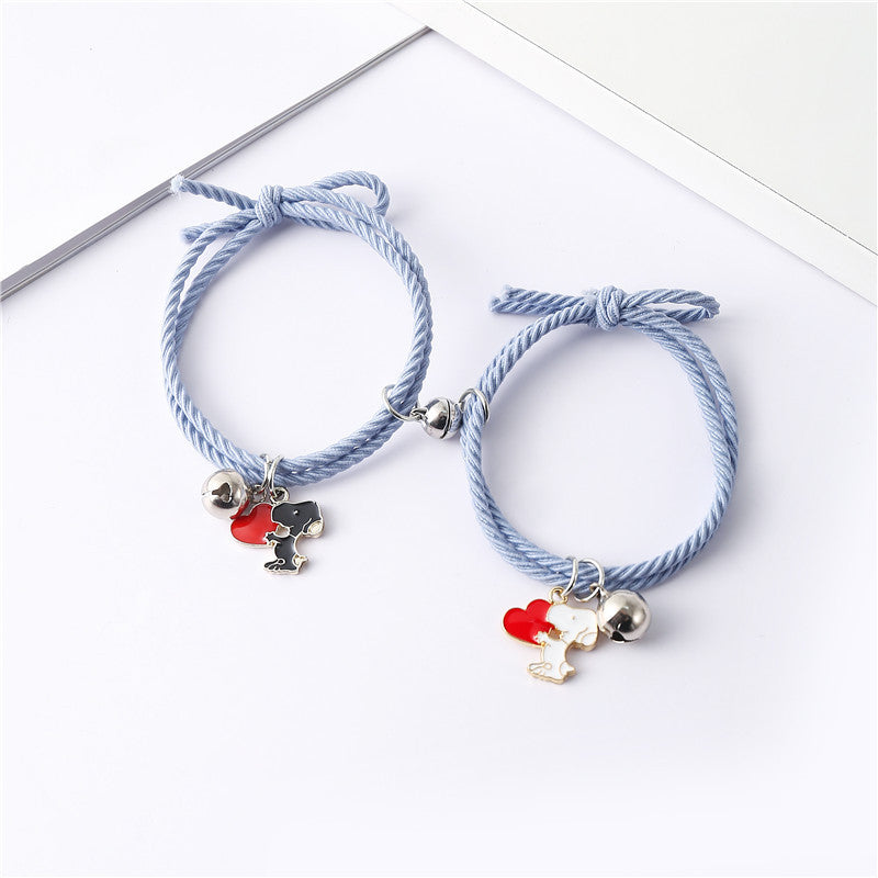 1Pair Snoopy Bracelet Couple Charm Adjustable Braided Magnetic Attraction Bracelet Cute Cartoon Friend Braid Rope Jewelry Gifts
