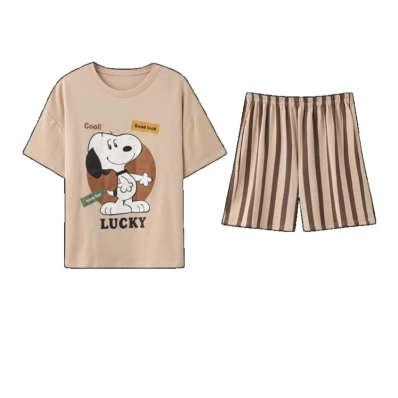 Two Piece Summer Pajamas Set For Couples Snoopy Pyjama