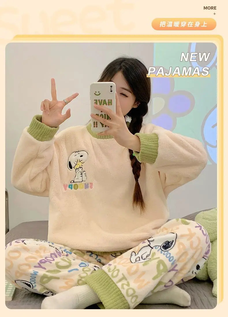 Flannel Pajama Set Kawaii Snoopy Pyjama