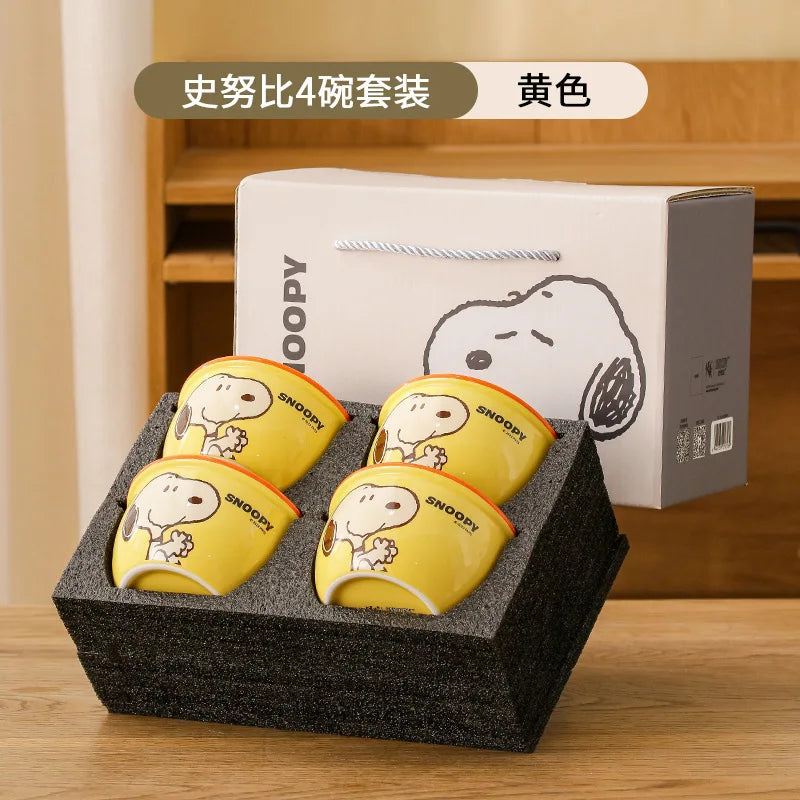 Miniso Kawaii Snoopy Authentic Ceramic 4.5-inch Tableware Bowls 4 Cartoon Large-capacity 400ml Soup Rice Bowl Gift Box