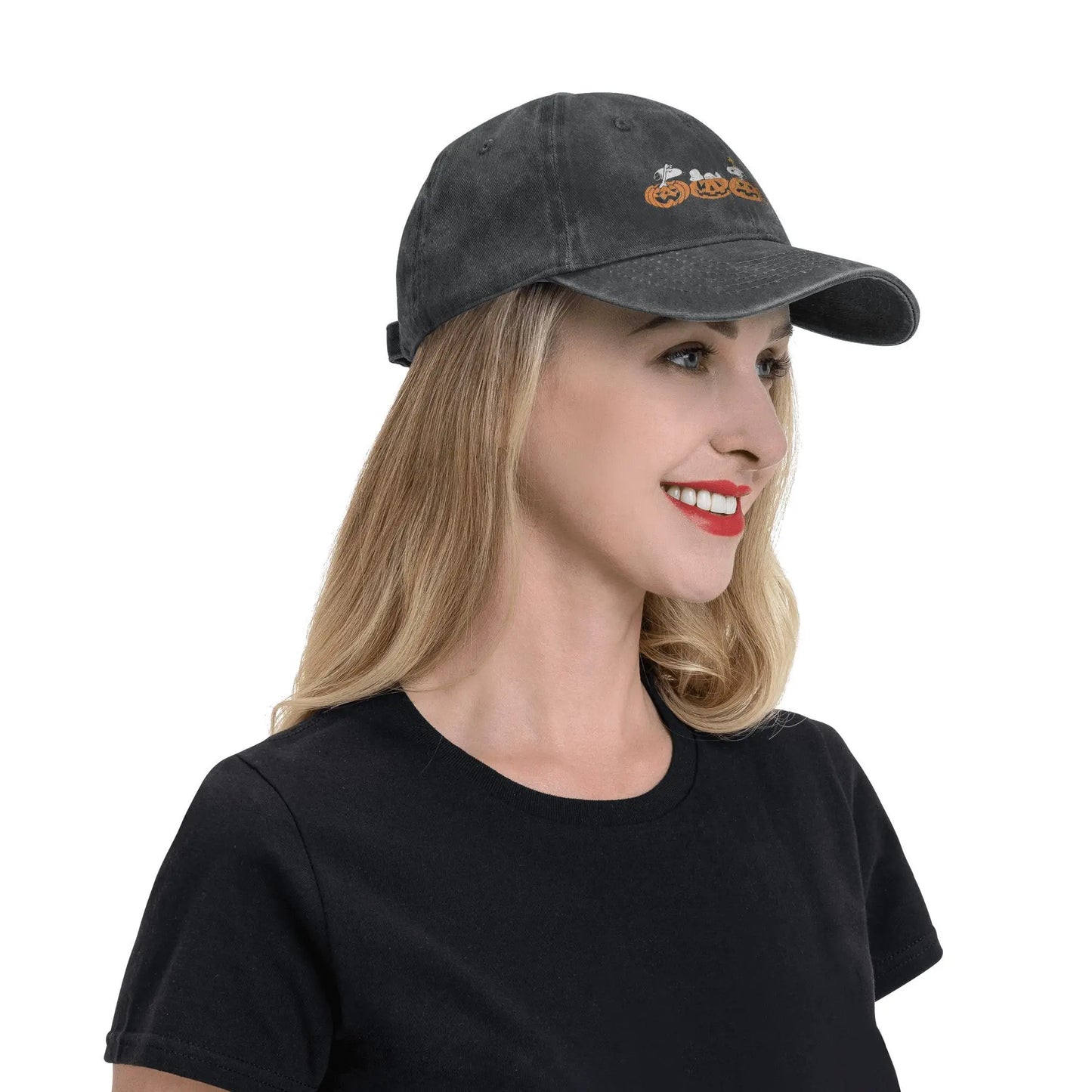Black Halloween Pumpkin Washed Snoopy Hat