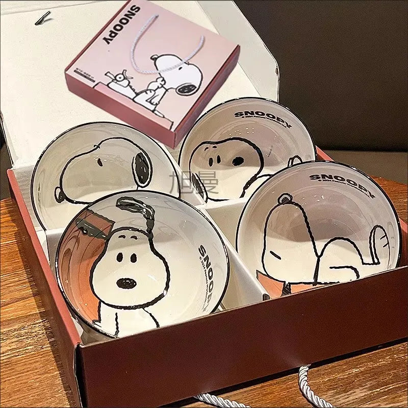 Snoopy New Cute Tableware Ceramic Bowl Particularly Beautiful And High-Value Kawaii Set Bowl Anime Cartoon Household Tableware