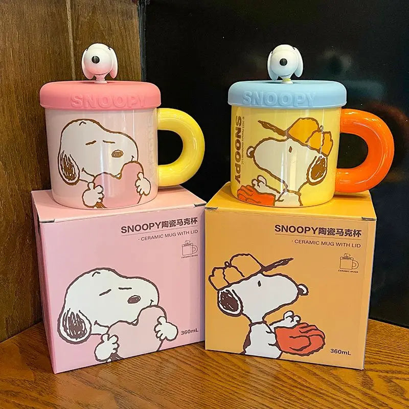 Cartoon Ceramic Coffee Mug With Lid Snoopy Cup
