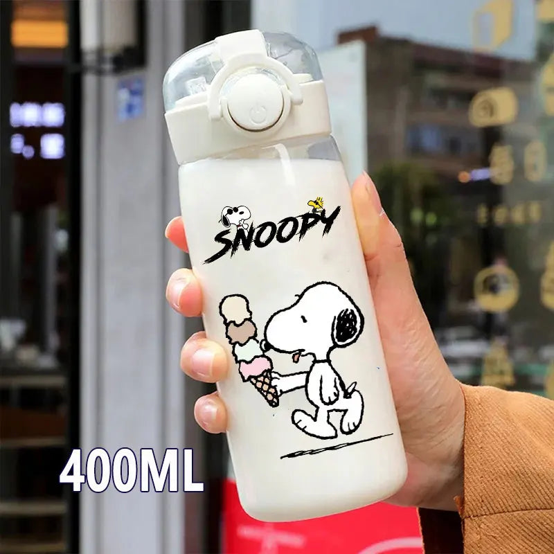 Snoopy Straw Bottles 600ml/400ML Transparent Plastic Anti Drop Water Bottle Children Students Charlie Browns Outdoor Capacity